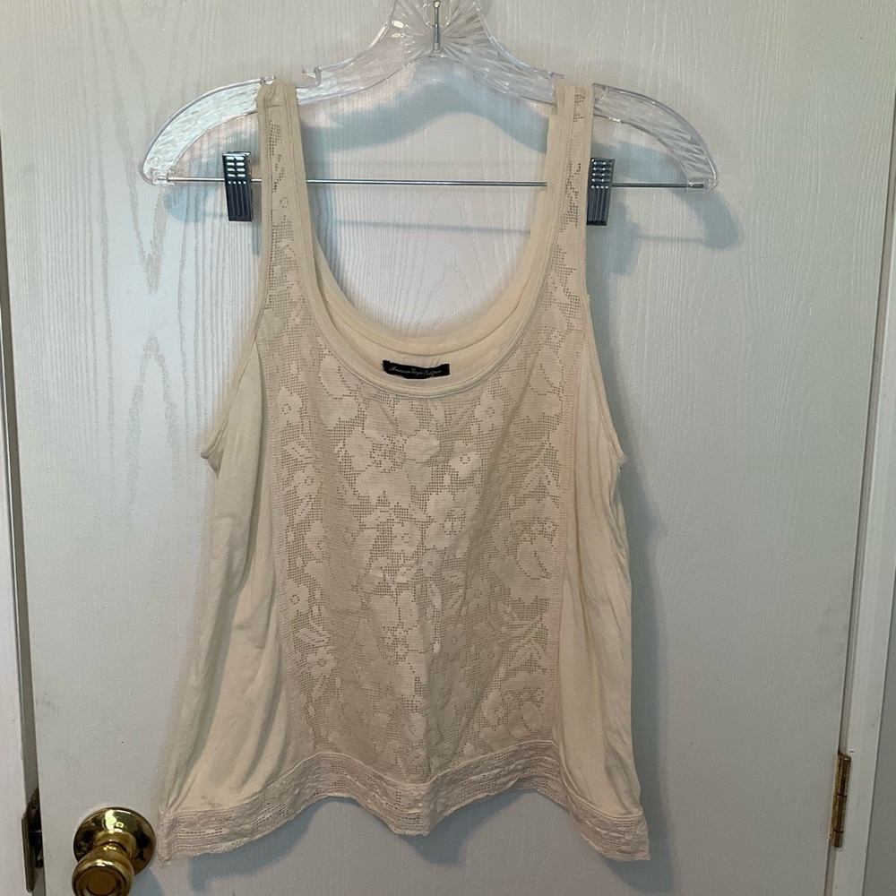 American Eagle Outfitters Cream Lace Tank Top